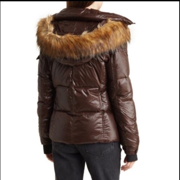S13 New York Brown Down Puffer Jacket Faux Fur Hood XL NWT Cozy Winter Coat - Picture 7 of 14